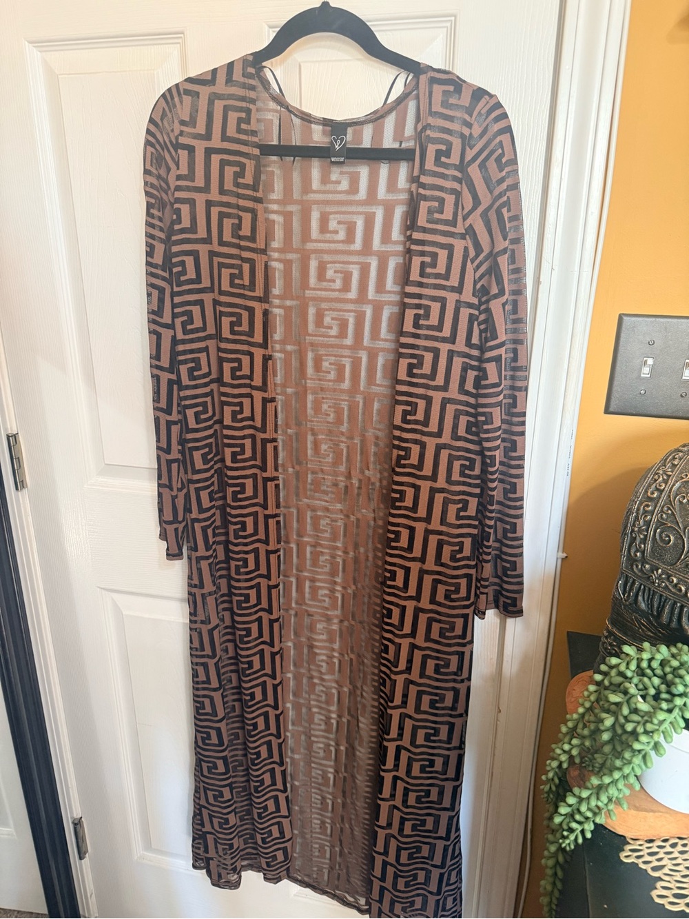 Women’s Brown Patterned Long Sheer Cardigan